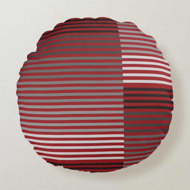 Red, Gray, Black, White Stripes Rond Kussen (Voorkant)