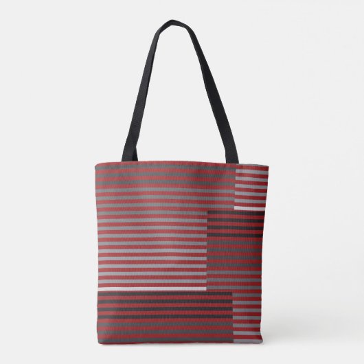 Red, Gray, Black, White Stripes Tote Bag (Achterkant)