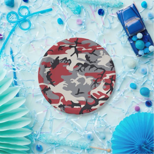 Red Gray Camouflage Patroon Papieren Bordje (Feest)