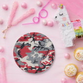 Red Gray Camouflage Patroon Papieren Bordje (Feest)