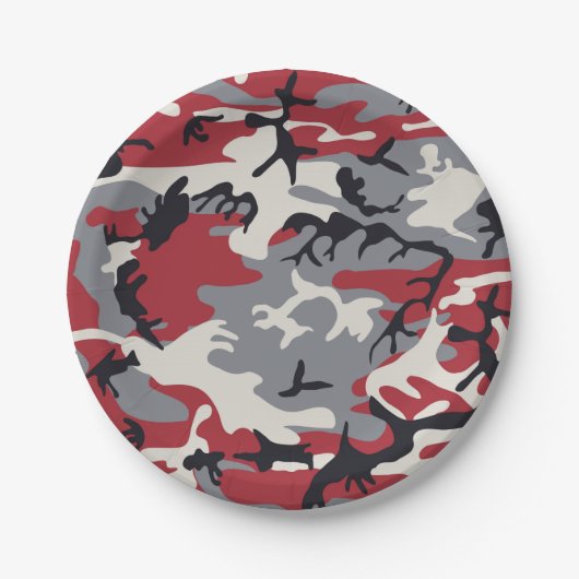 Red Gray Camouflage Patroon Papieren Bordje (Voorkant)