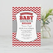 Red Gray Chevron Baby shower Kaart (Staand voorkant)