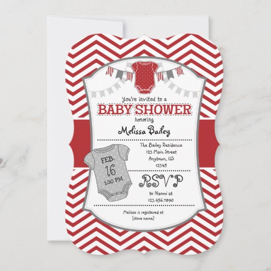 Red Gray Chevron Baby shower Kaart (Voorkant)