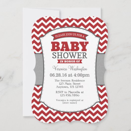 Red Gray Chevron Baby shower Kaart (Voorkant)
