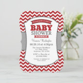 Red Gray Chevron Baby shower Kaart (Staand voorkant)