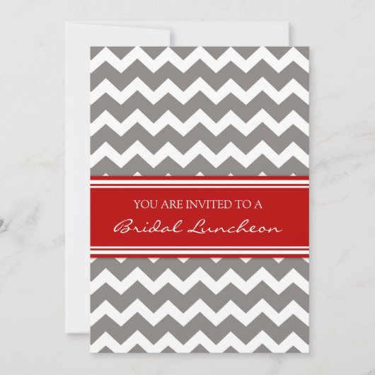 Red Gray Chevron Bridal Lunch Invitation Cards Kaart (Voorkant)