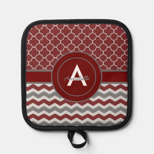 Red Gray Chevron Quatrefoil Pannenlap (Voorkant)