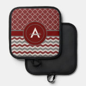 Red Gray Chevron Quatrefoil Pannenlap (Voorkant / Achterkant)