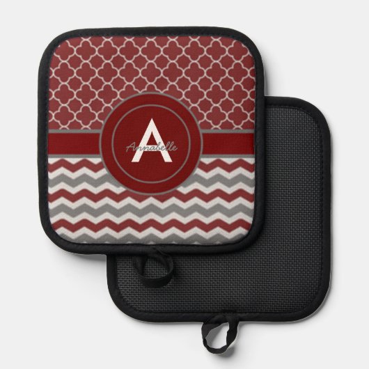 Red Gray Chevron Quatrefoil Pannenlap (Voorkant / Achterkant)