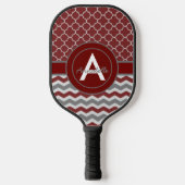 Red Gray Chevron Quatrefoil Pickleball Paddle (Voorkant)