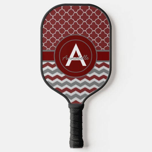 Red Gray Chevron Quatrefoil Pickleball Paddle (Voorkant)