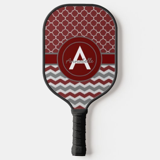 Red Gray Chevron Quatrefoil Pickleball Paddle (Achterkant)