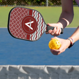 Red Gray Chevron Quatrefoil Pickleball Paddle