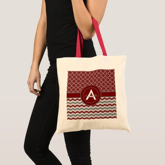 Red Gray Chevron Quatrefoil Tote Bag (Voorkant (product))