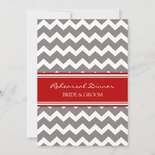 Red Gray Chevron Rehearsal Dinner Party Kaart (Voorkant)