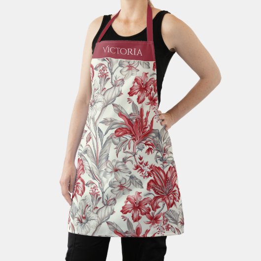 Red & Gray Floral Toile Shabby Chic Personalized Schort (Insitu)