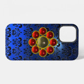 RED GRAY GEMSTONE MON Bright Blue Black Damask iPhone Hoesje (Achterkant horizontaal)