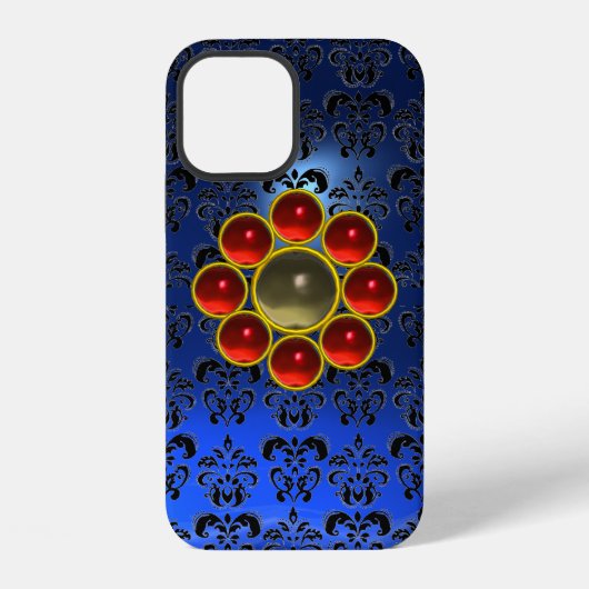 RED GRAY GEMSTONE MON Bright Blue Black Damask iPhone Hoesje (Achterkant)