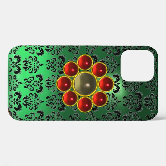 RED GRAY GEMSTONE MON Jade Green Black Damask Case-Mate iPhone Case (Achterkant (horizontaal))