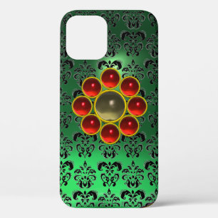 RED GRAY GEMSTONE MON Jade Green Black Damask Case-Mate iPhone Case