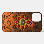 RED GRAY GEMSTONE MON Oranje Black Damask Case-Mate iPhone Case (Achterkant (horizontaal))