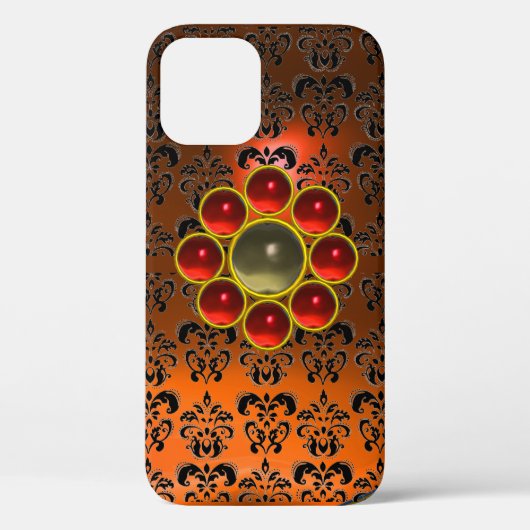RED GRAY GEMSTONE MON Oranje Black Damask Case-Mate iPhone Case (Achterkant)