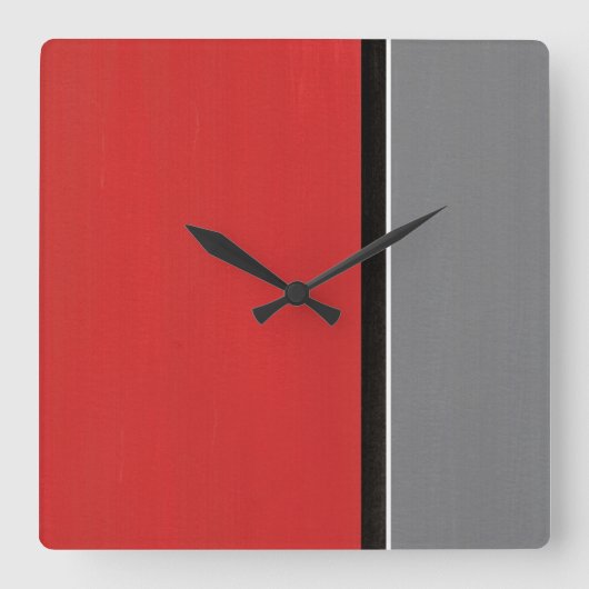 Red Gray Modern Vierkante Klok (Voorkant)
