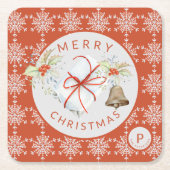 Red Gray Snowflake kerstinkwart kerstmanogram Kartonnen Onderzetters (Voorkant)