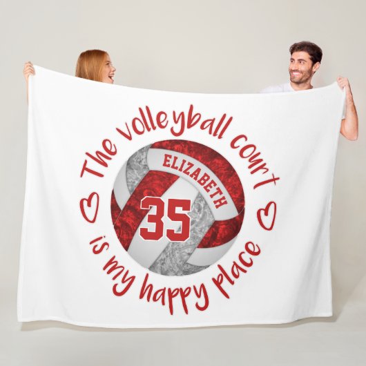 red gray volleyball court happy place gepersonalis fleece deken (In situ)