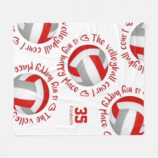 red gray volleyball court happy place typography fleece deken (Voorkant (Horizontaal))