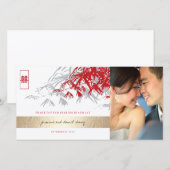Red Gray Zen Bamboo laat de Chinese bruiloft foto  Bedankkaart (Voorkant / Achterkant)