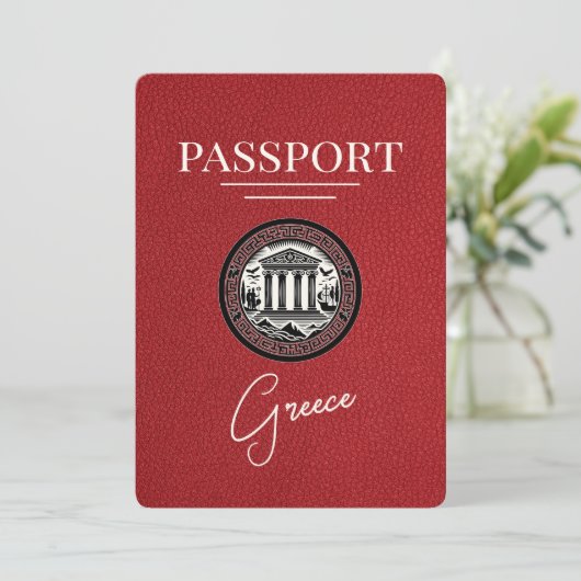 Red Greece Passport Save the Date Kaart (Staand voorkant)