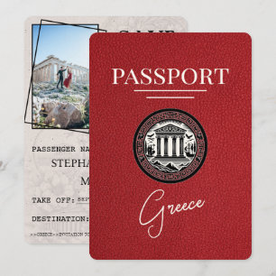 Red Greece Passport Save the Date Kaart