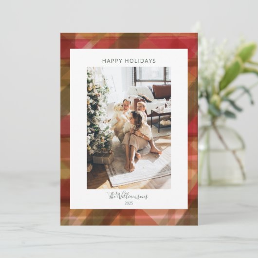 Red Green Abstract Pset Rustic-fotokerst Feestdagenkaart (Staand voorkant)