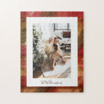 Red Green Abstract Pset Rustic-fotokerst Legpuzzel<br><div class="desc">Rode en groene Abstracte Waterverf Pset Rustic-foto kerstfeestdag Puzzle</div>