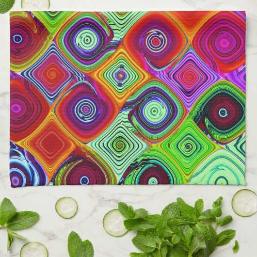 Red Green Abstracte mozaïek Theedoek (Gevouwen)