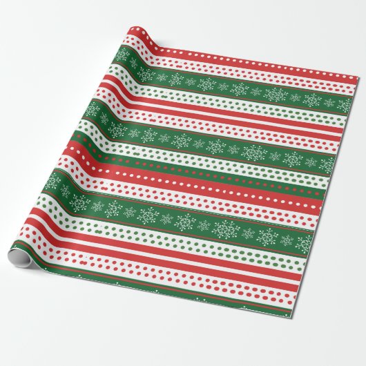Red Green and Blue Festive Christmas Pattern Cadeaupapier (Uitgerold)