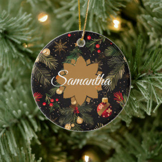 Red, green and gold personalized  keramisch ornament
