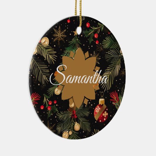 Red, green and gold personalized  keramisch ornament (Rechts)