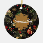 Red, green and gold personalized  keramisch ornament (Voorkant)