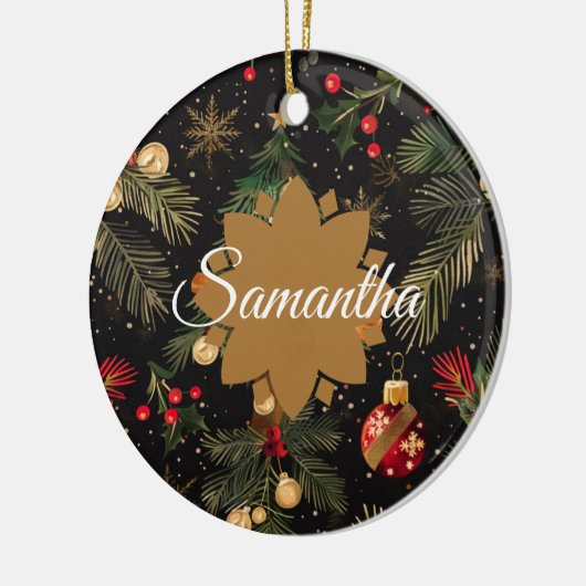 Red, green and gold personalized  keramisch ornament (Links)
