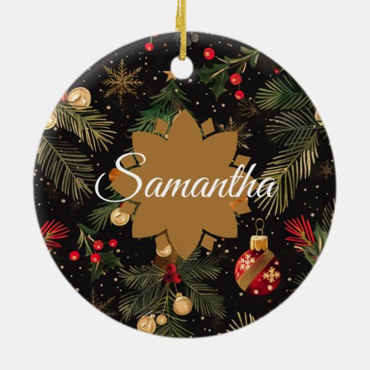 Red, green and gold personalized  keramisch ornament (Achterkant)
