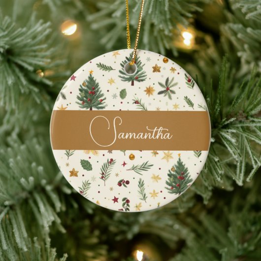 Red, green and gold personalized  keramisch ornament (Boom)