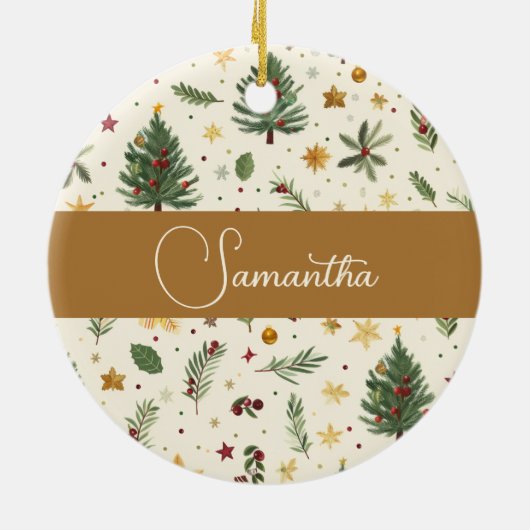 Red, green and gold personalized  keramisch ornament (Achterkant)