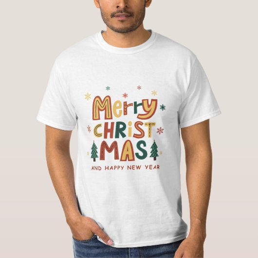 Red, Green and Yellow Illustrative Christmas  T-shirt (Voorkant)