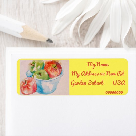 Red Green Apples Waterverf Return Address Labels (Insitu)
