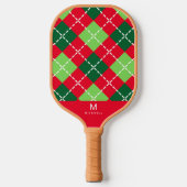 Red Green Argyle Diamonds Monogram Pickleball Paddle (Voorkant)