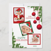 Red Green Baubles Kerstmis Prettige feestdagen FOT Feestdagenkaart (Voorkant)