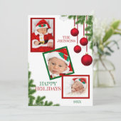 Red Green Baubles Kerstmis Prettige feestdagen FOT Feestdagenkaart (Staand voorkant)