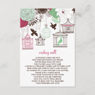 Red Green Birdcages Floral Wishing Well Card Informatiekaartje